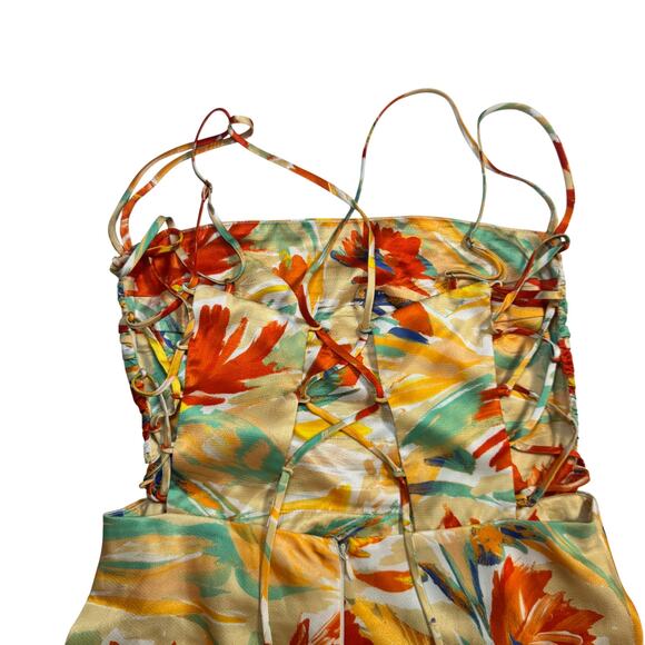 ASTR Antlia Floral Maxi Dress Orange Yellow Women's Square Neck Lace Up Summer - Picture 6 of 16